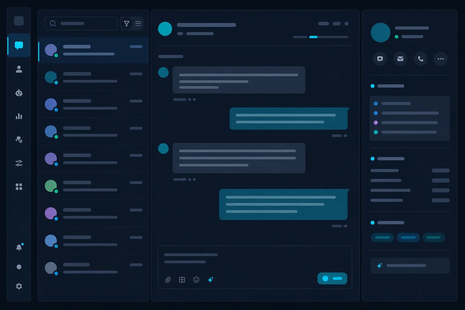A unified customer inbox with shared conversation context and a customer profile panel